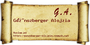 Günszberger Alojzia névjegykártya